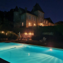 Heated swimming pool at night