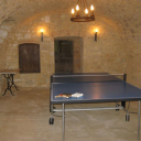 ping pong in the cellar at Chateau de Lamostonie